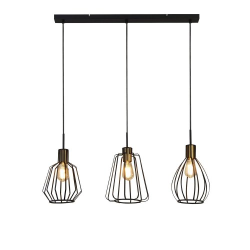 Searchlight Melbourne 3Lt Cage Bar Pendant, Black With Antique Brass