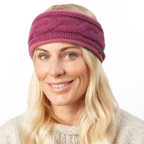 Pure Wool Fleece Lined - Cable Headband - Berry