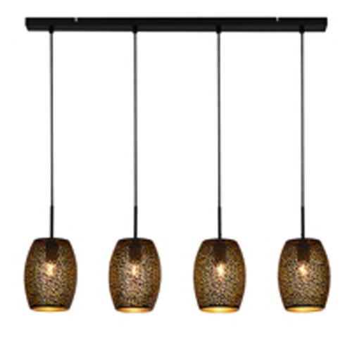 Searchlight Laser 4Lt Bar Pendant, Black And Gold