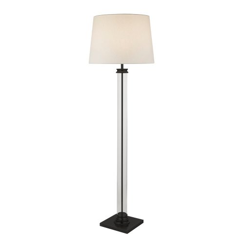 Searchlight Pedestal Floor Lamp Glass Column & Black Base, White Shade