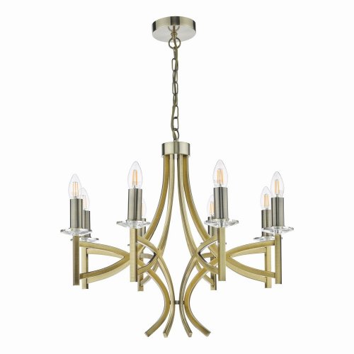 Lyon 8 Light Armed Fitting Antique Brass Crystal