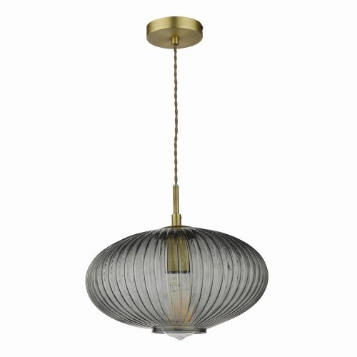 Edmond 1 Light Pendant Smoked Glass Antique Brass Detail