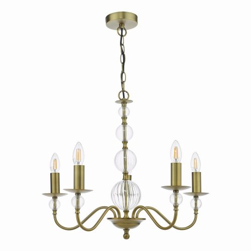 Lyzette 5 Light Armed Fitting Aged Brass Ribbed Glass