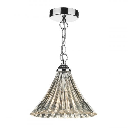 Dar Ardeche 1 Light Fluted Glass Pendant Polished Chrome