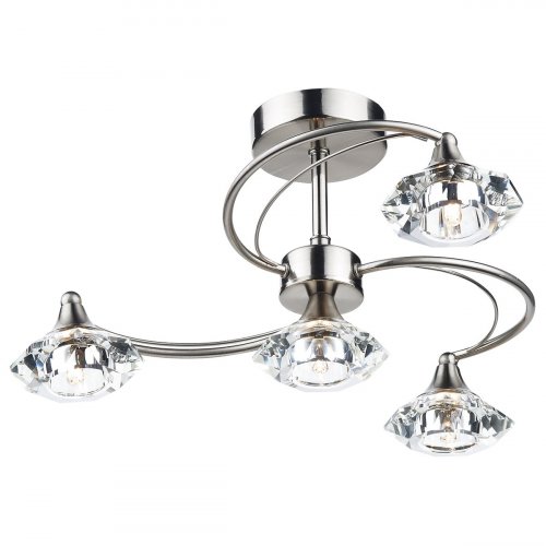 Dar Luther 4 Light Semi Flush with Crystal Glass Satin Chrome