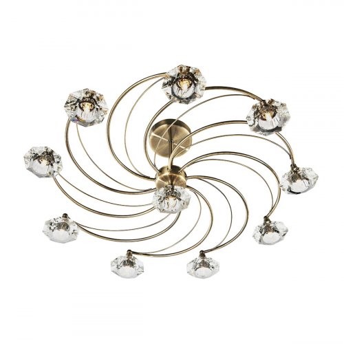 Dar Luther 10 Light Semi Flush with Crystal Glass Antique Brass