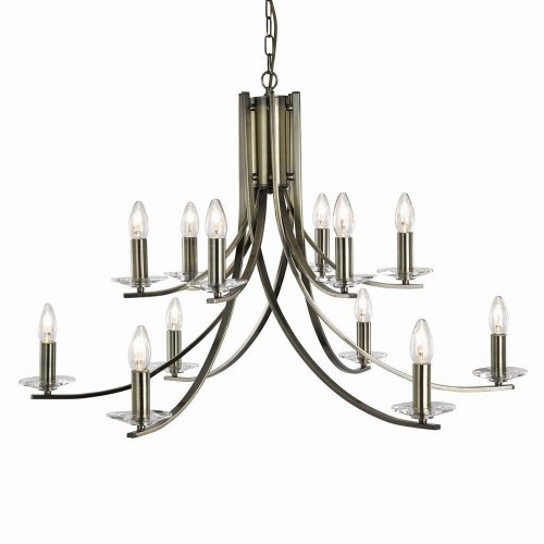 Searchlight Ascona 12 Light Pendant - Antique Brass & Clear Glass Sconces