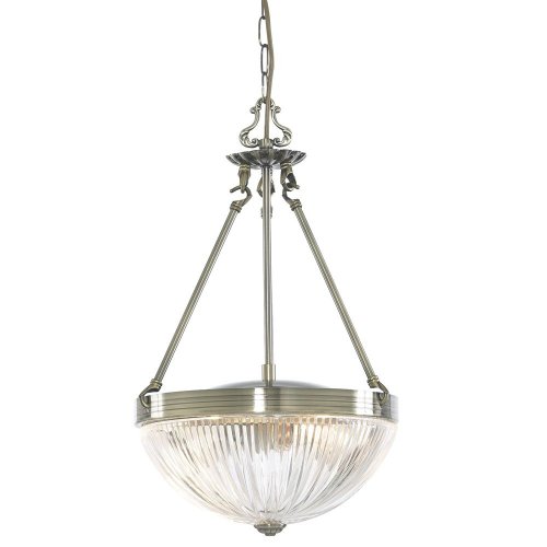 Searchlight Windsor Ii 2 Light Pendant Antique Brass Clear Ribbed Glass