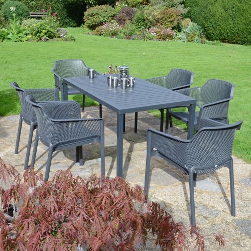 Cube Dining Table With 6 Net Chair Set Anthracite