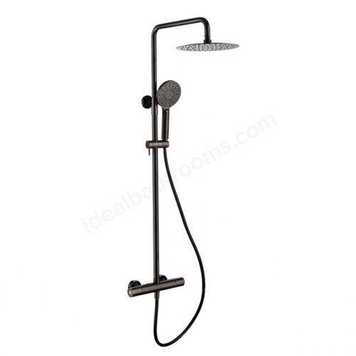 RAK Compact Square Black Chrome Thermostatic Exposed Shower Column, Fixed head And Shower Kit