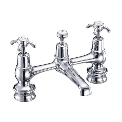 Burlington Anglesey Regent Quarter Turn H Type Basin Mixer with Plug and Chain Waste - White