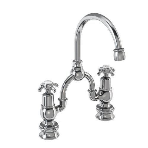 Burlington Anglesey Regent Quarter Turn Bridge Basin Mixer with Curved Spout - White