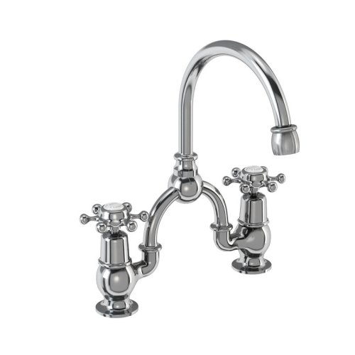 Burlington Birkenhead Quarter Turn Bridge Basin Mixer with Curved Spout - White