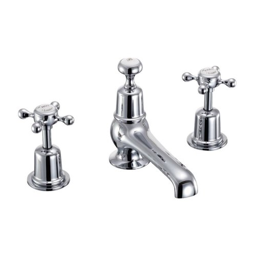 Burlington Claremont Quarter Turn 3 Hole Basin Mixer with Pop-up Waste - White