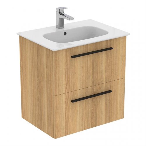 Ideal Standard i.life A Wall Hung 60cm 2 Drawer Natural Oak Vanity Unit