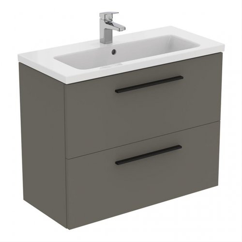 Ideal Standard i.life S Compact Wall Hung 80cm 2 Drawer Matt Quartz Grey Vanity Unit