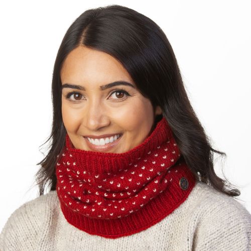 pure wool fleece lined - tick snood - red/white