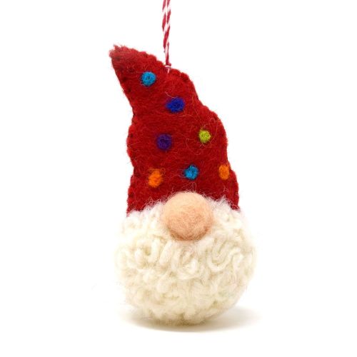 Handmade Christmas - Wool Felt Decoration - Red Rainbow Dotty Gonk