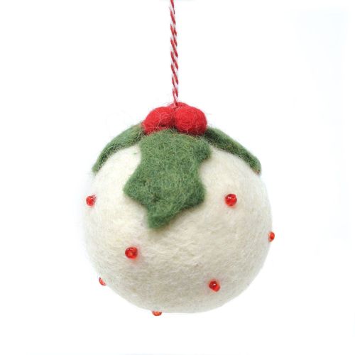 Handmade Christmas - Wool Felt Hanging Decoration - Beaded Christmas Pudding