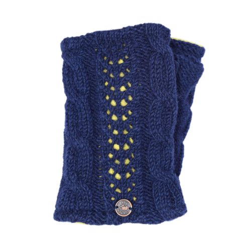 Hand knit - braid cable handwarmer - dark blue