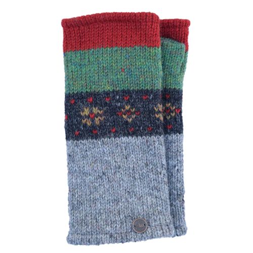 Pure wool - flower tick wristwarmer - green heather/red