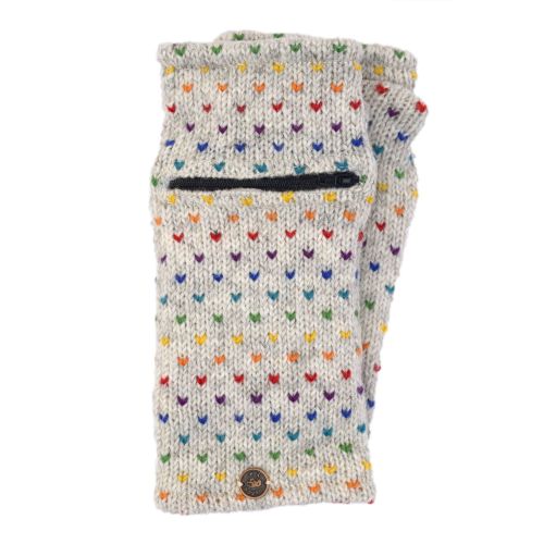 Fleece lined wristwarmer - Zip Pocket Rainbow Tick - Pale grey