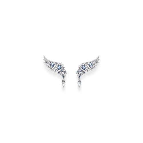 Thomas Sabo Silver Ear Studs Phoenix wing with blue stones