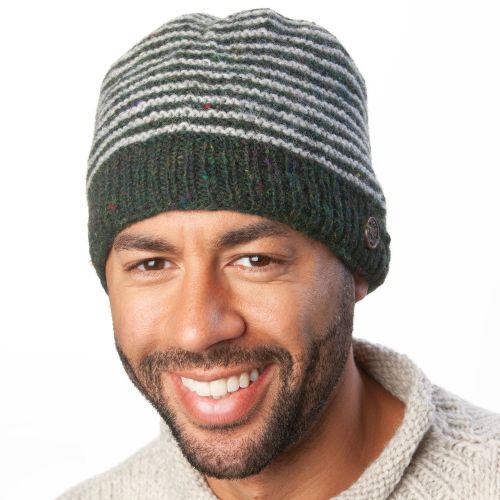 NAYA Texture Stripe - pure wool beanie - pine heather grey