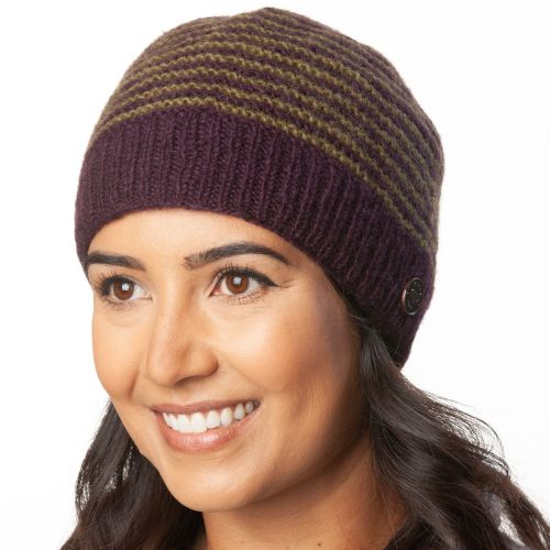 NAYA Texture Stripe - pure wool beanie - aubergine green