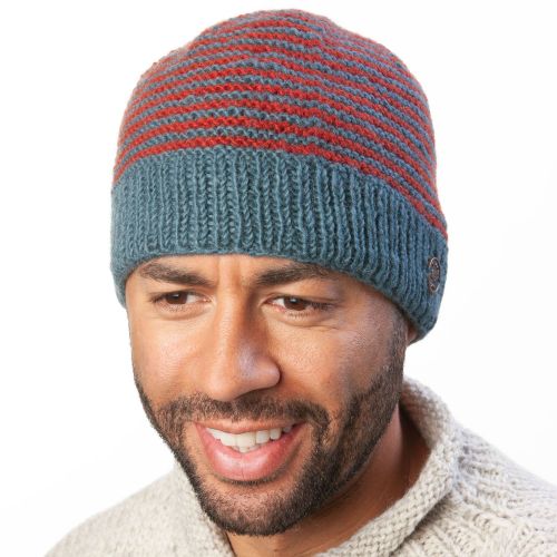 NAYA Texture Stripe - pure wool beanie - slate dark spice