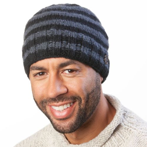 Stripe Beanie - Pure Wool - Black Grey