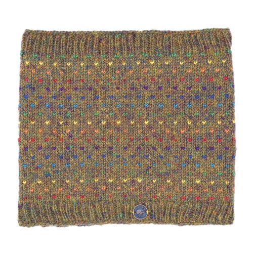 pure wool fleece lined - rainbow tick snood - gold heather