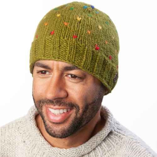 Pure Wool Rainbow tick beanie - leaf green