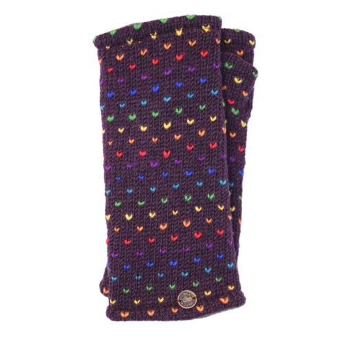 Fleece lined wristwarmer - rainbow tick - aubergine