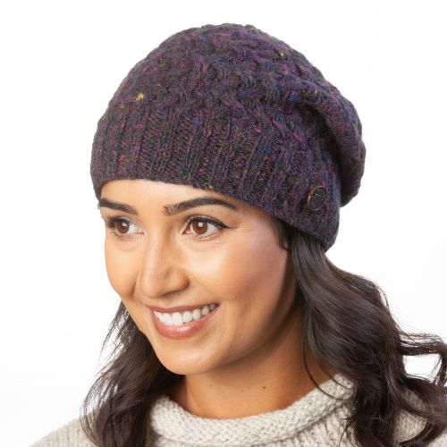 Pure Wool - Weave Baggy Beanie - Purple Heather