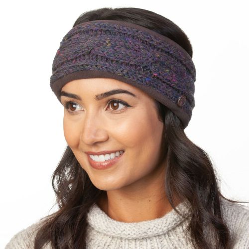 Pure Wool Fleece Lined - Cable Headband - heather purple