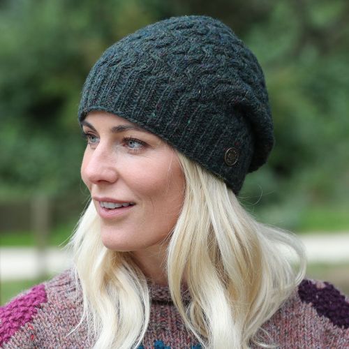 Pure Wool - Weave Baggy Beanie - Pine Heather