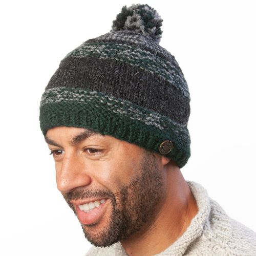 Pure Wool - Ridgeway bobble hat - charcoal pine green