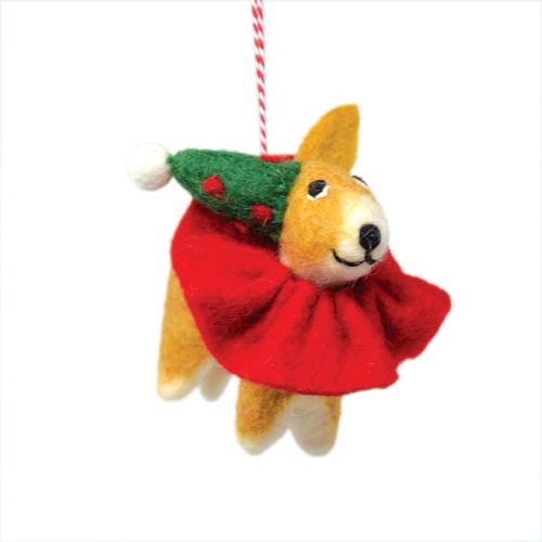 Handmade Christmas - Wool Felt Hanging Decoration - Party Dog