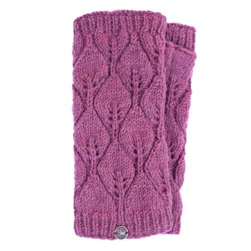 Fleece lined - leaf pattern -  wristwarmers - mulberry