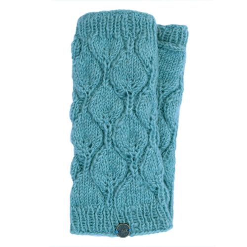 Fleece lined - leaf pattern -  wristwarmers - eau de nil