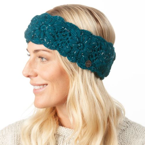 Pure Wool Fleece Lined - Sparkle Crochet Headband - Pacific