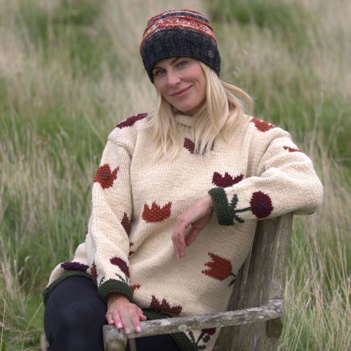 Handmade Pure Wool - tulip design jumper - natural cream