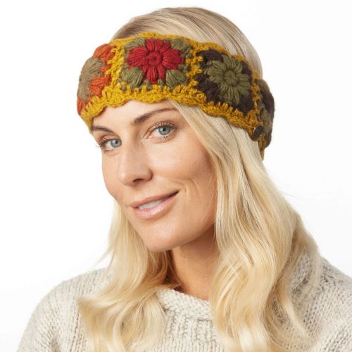 Pure Wool Fleece Lined - Crochet Headband - Mustard