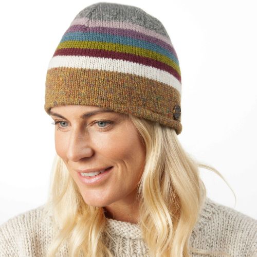 Pure wool - Heather Edge Stripe Beanie - Gold Heather