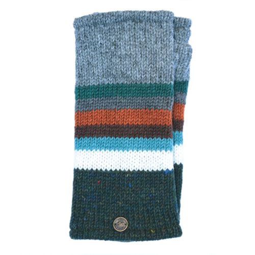 Pure wool - Heather Edge Stripe Wristwarmers - Pine Heather