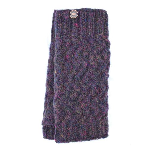 Hand knit - NAYA - weave wristwarmer - heather purple