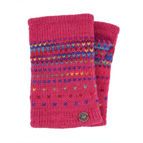 Hand knit - solar tick handwarmers - raspberry