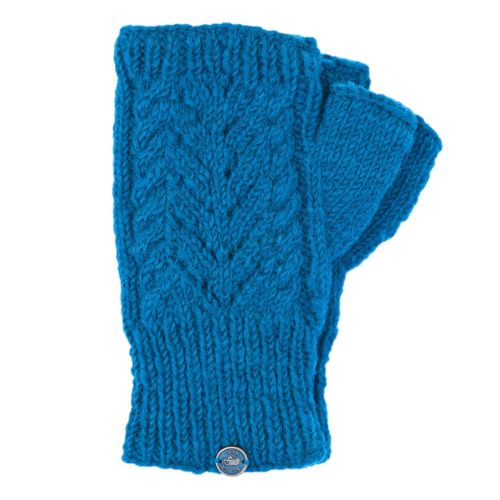 Hand Knit - Lace Panel Wristwarmers - Teal