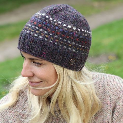 Pure Wool - Running Stitch Beanie - Purple Heather